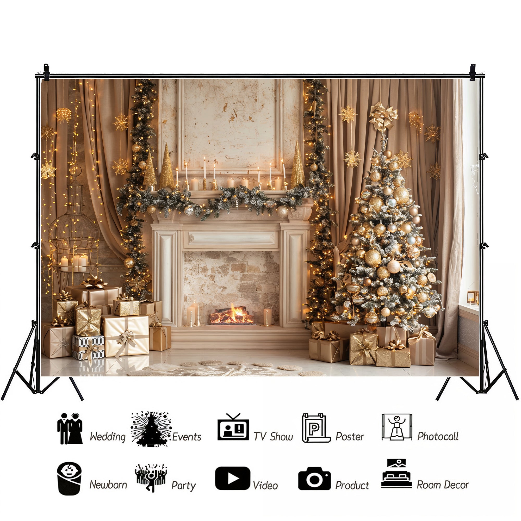 Elegant Christmas Fireplace Backdrop