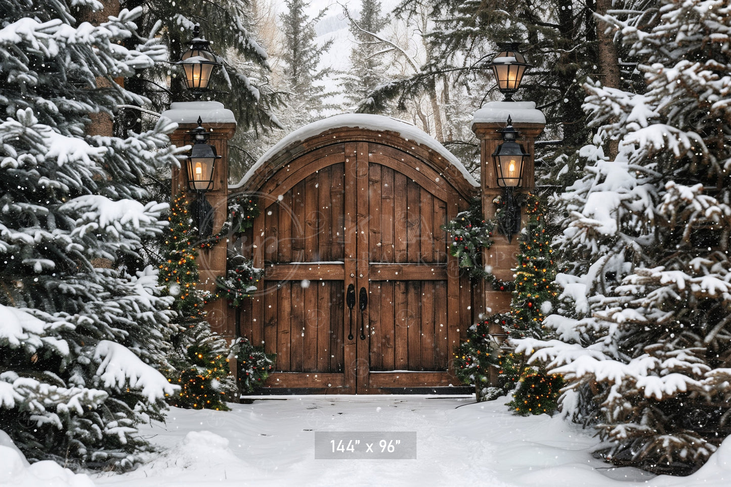 Rustic Winter Gatehouse Backdrop