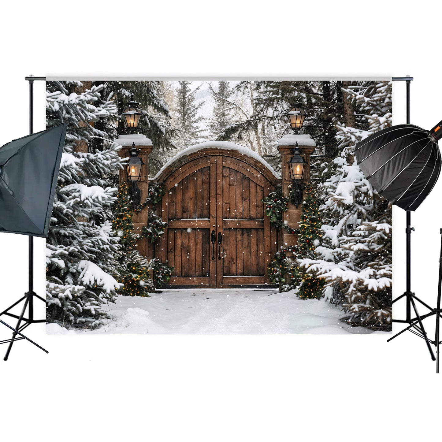 Rustic Winter Gatehouse Backdrop