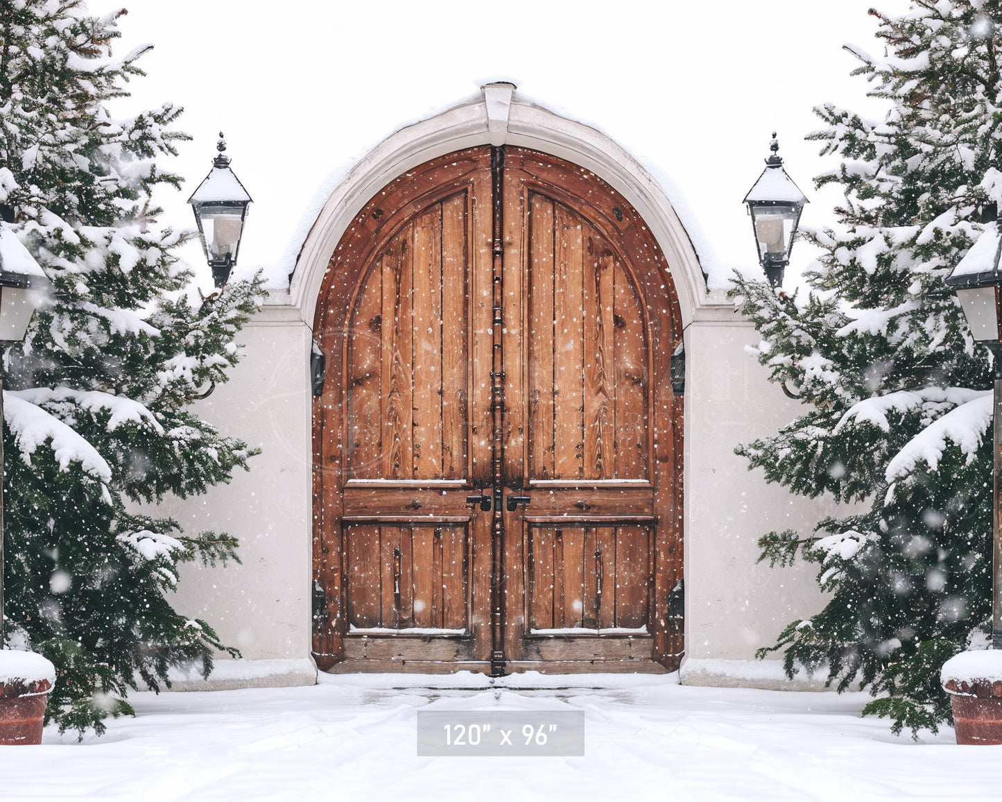 Snowy Wooden Gate Entrance Backdrop