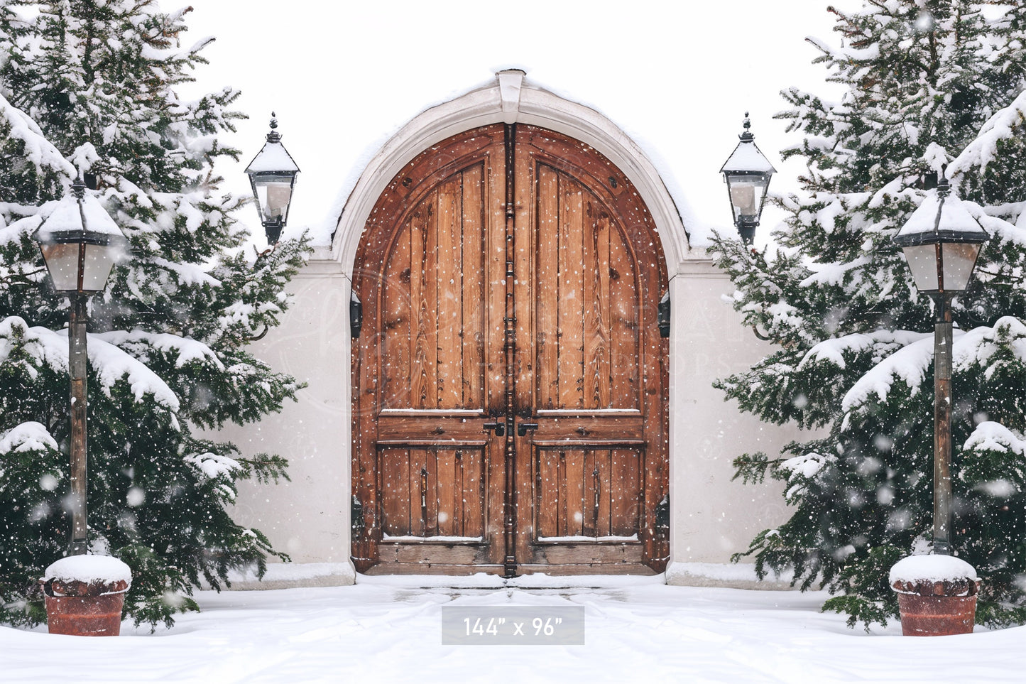 Snowy Wooden Gate Entrance Backdrop