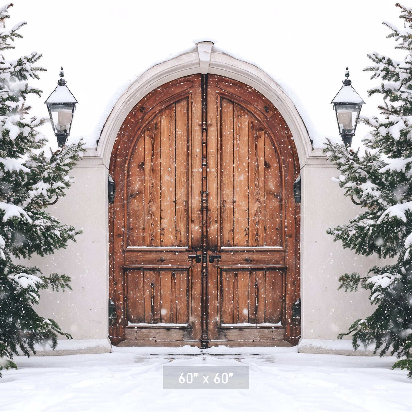 Snowy Wooden Gate Entrance Backdrop