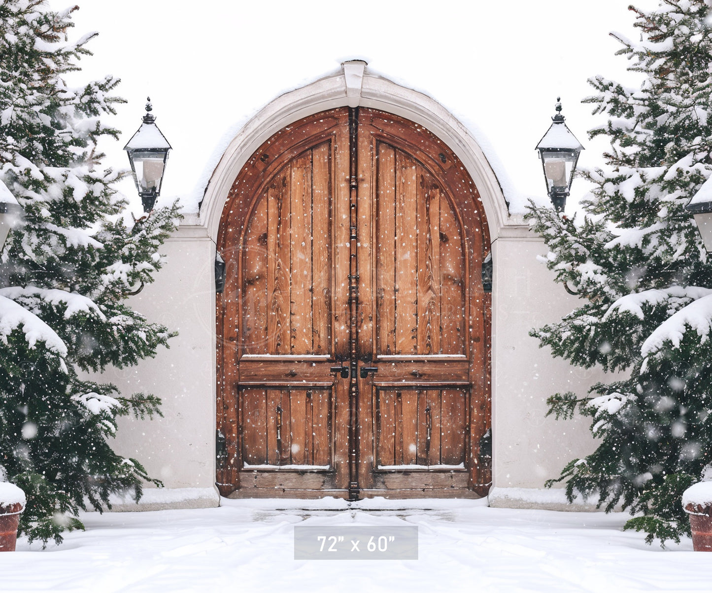 Snowy Wooden Gate Entrance Backdrop