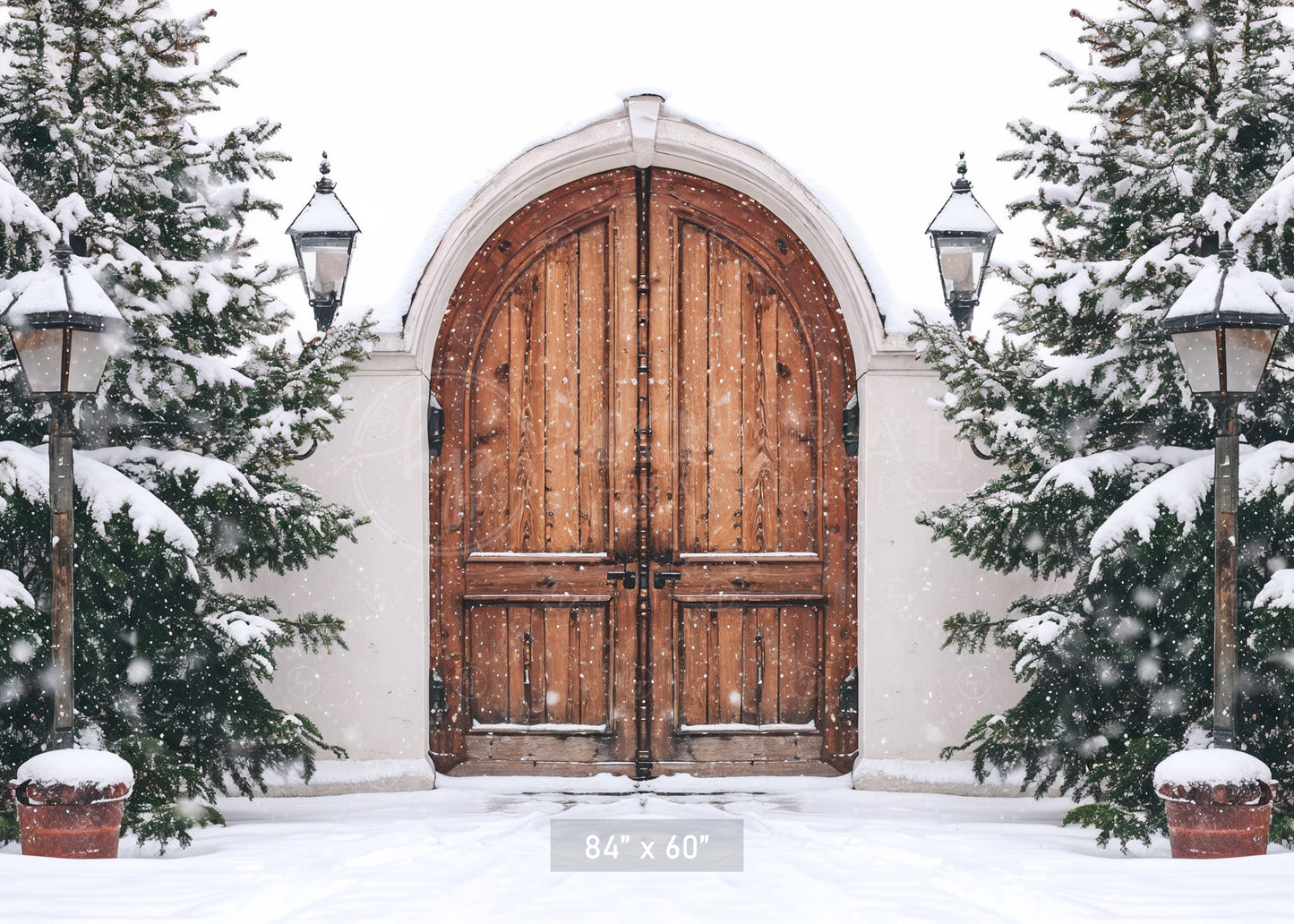 Snowy Wooden Gate Entrance Backdrop