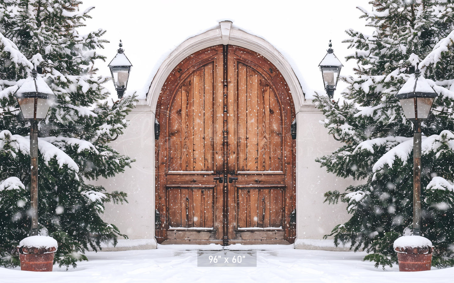 Snowy Wooden Gate Entrance Backdrop