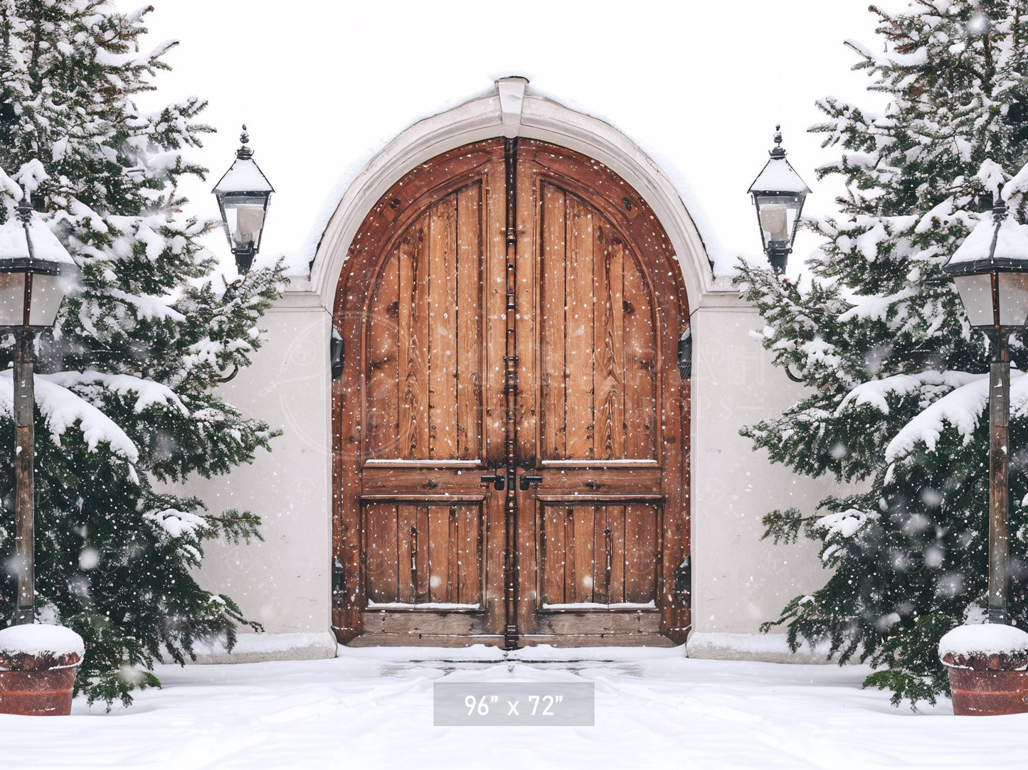 Snowy Wooden Gate Entrance Backdrop