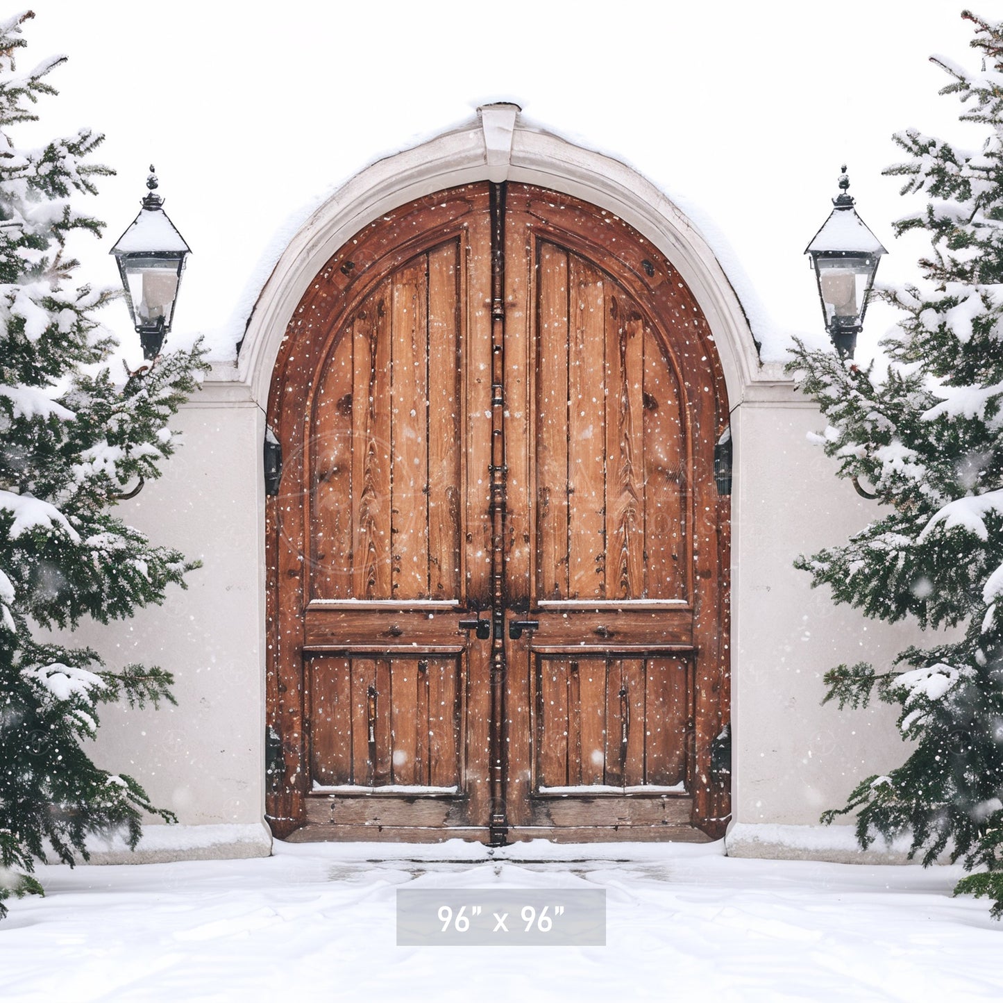 Snowy Wooden Gate Entrance Backdrop