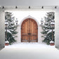 Snowy Wooden Gate Entrance Backdrop