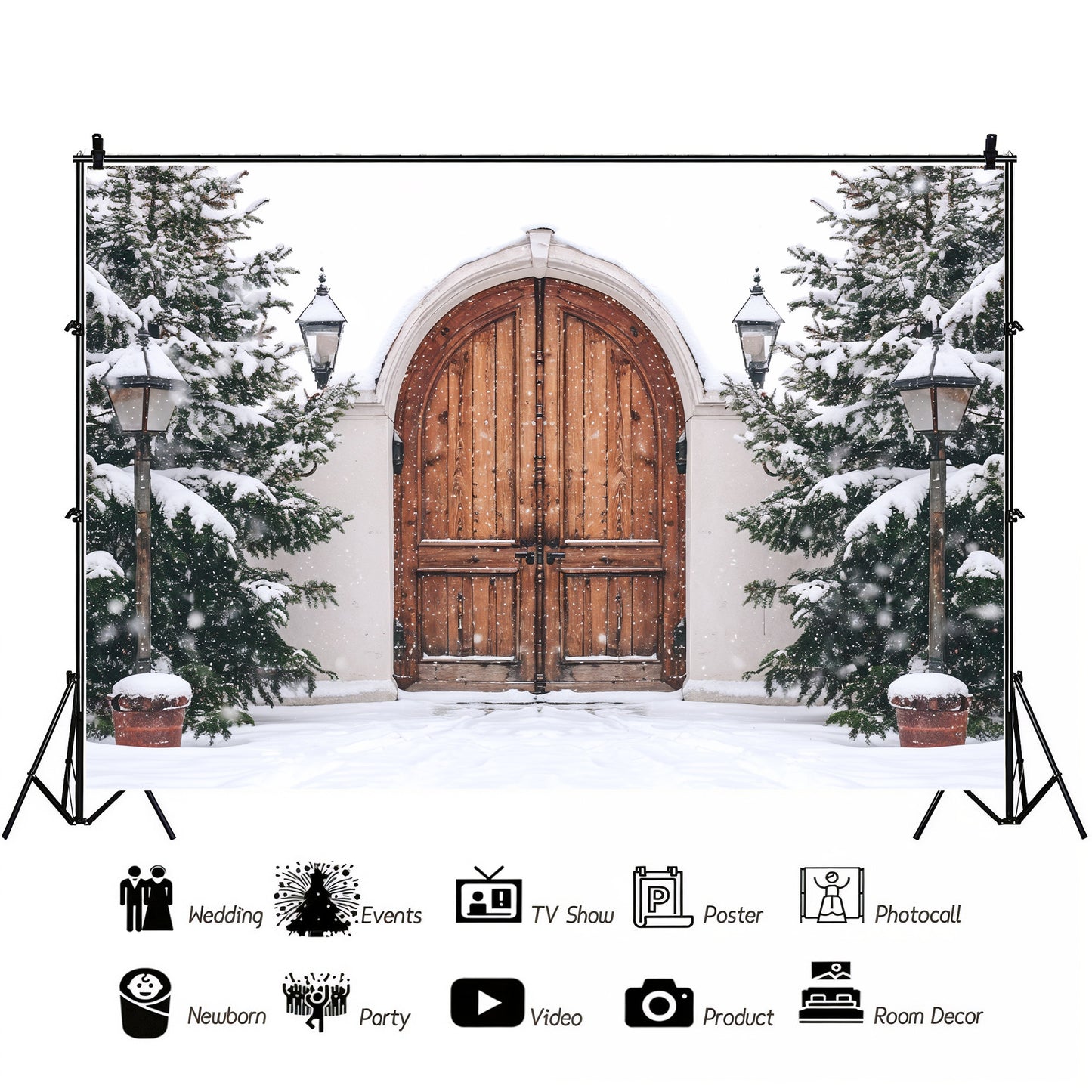 Snowy Wooden Gate Entrance Backdrop