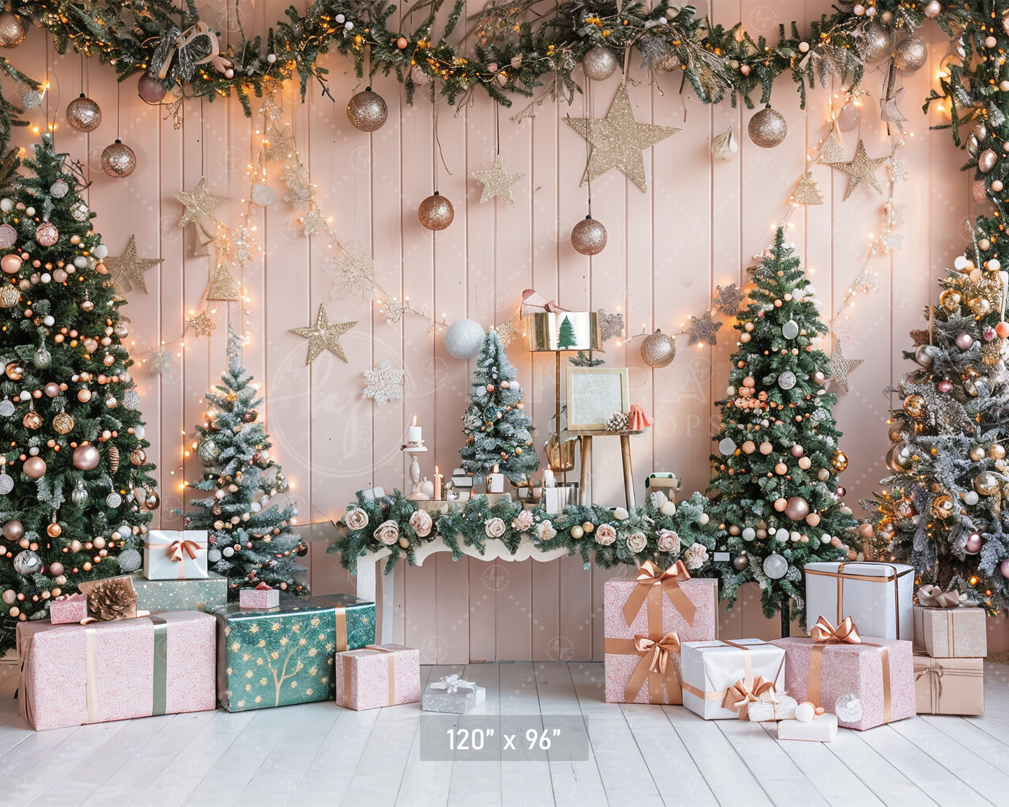 Elegant Christmas Trees & Gifts Backdrop