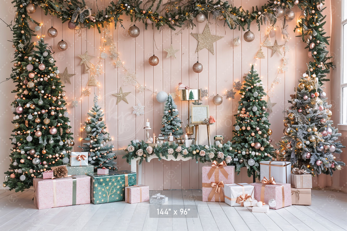 Elegant Christmas Trees & Gifts Backdrop