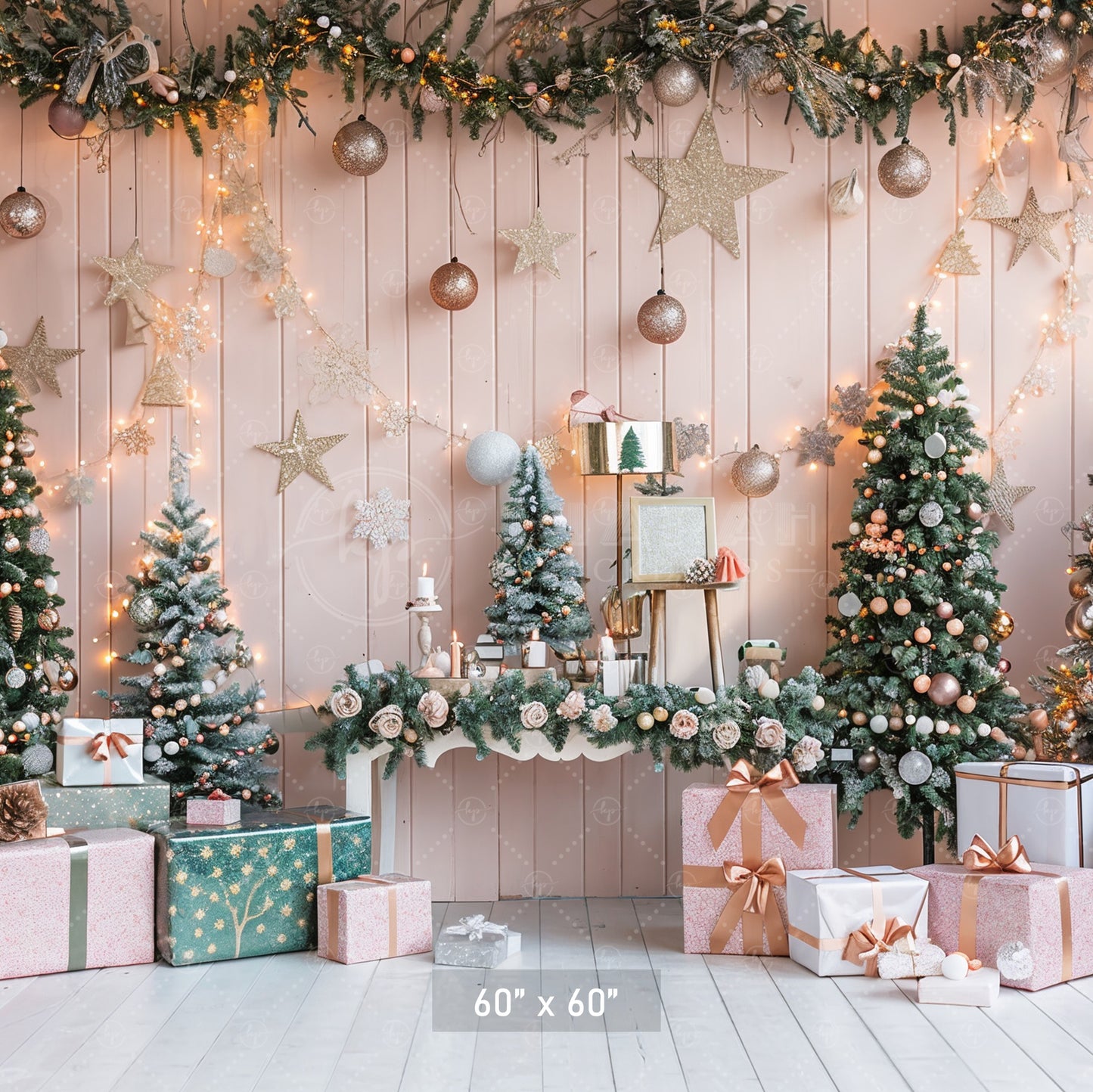 Elegant Christmas Trees & Gifts Backdrop