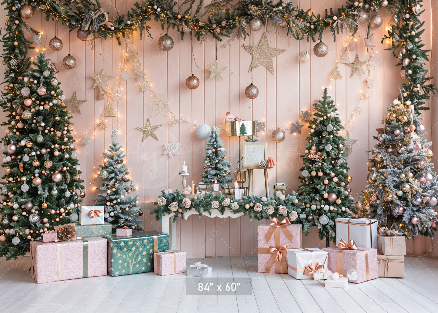 Elegant Christmas Trees & Gifts Backdrop