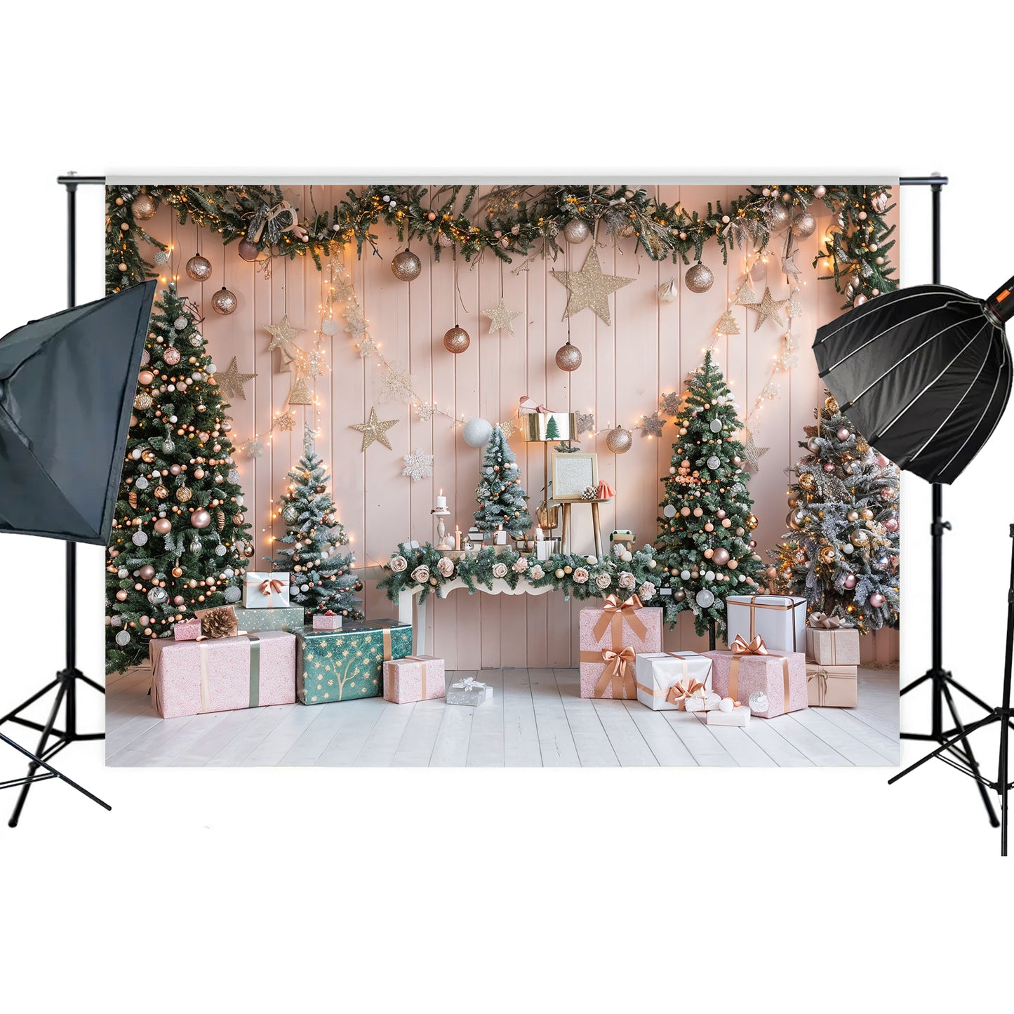 Elegant Christmas Trees & Gifts Backdrop