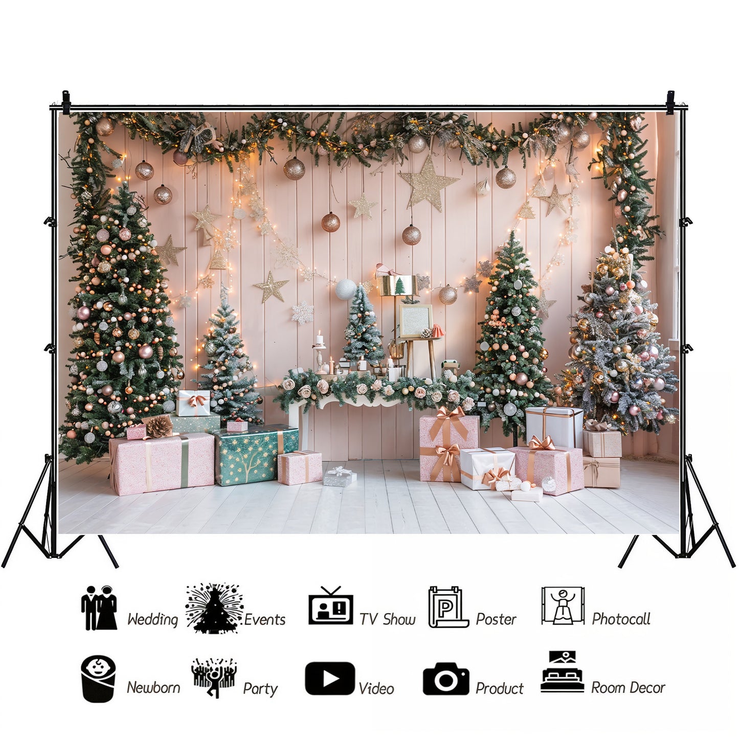 Elegant Christmas Trees & Gifts Backdrop