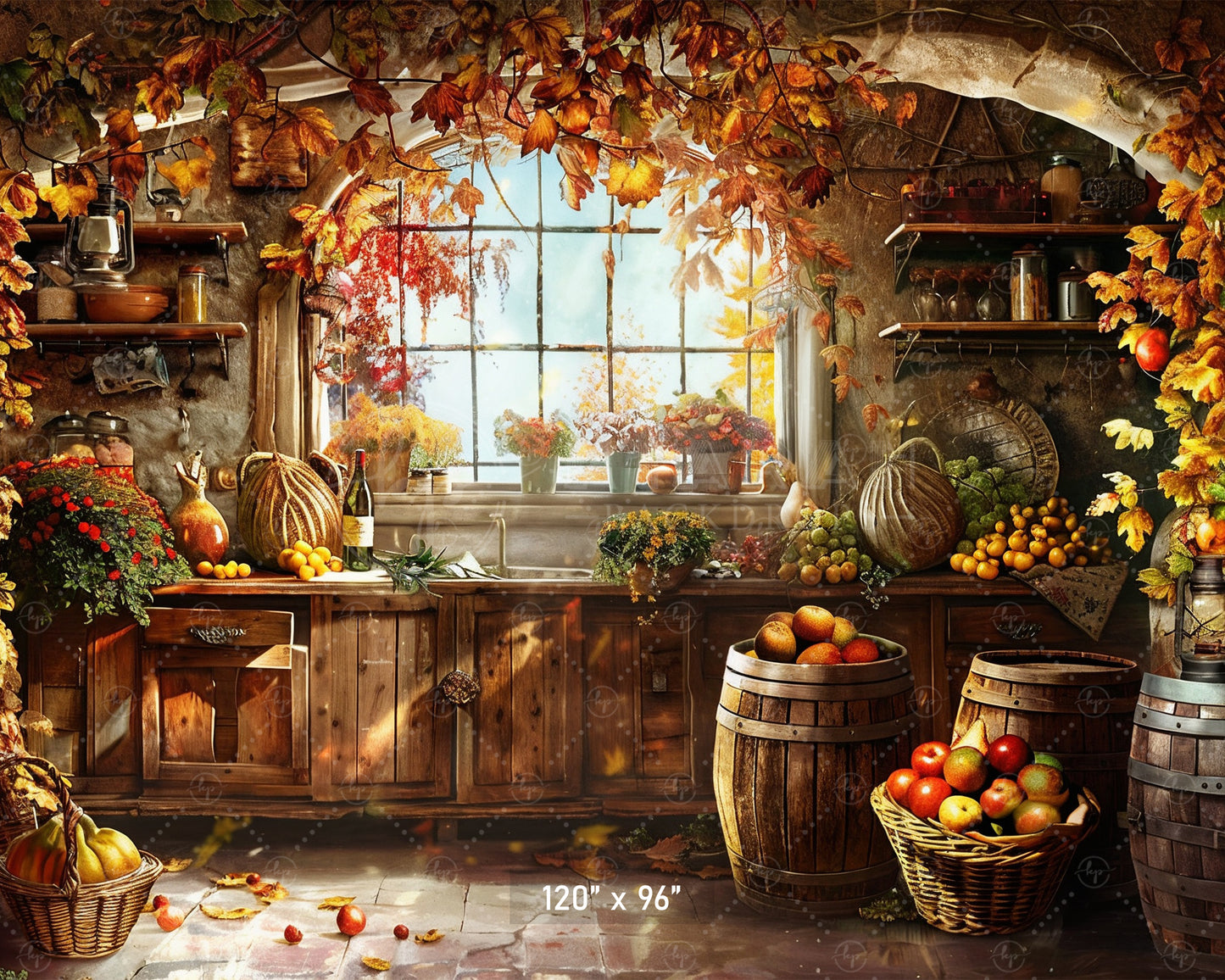 Rustic Autumn Harvest Kitchen Backdrop