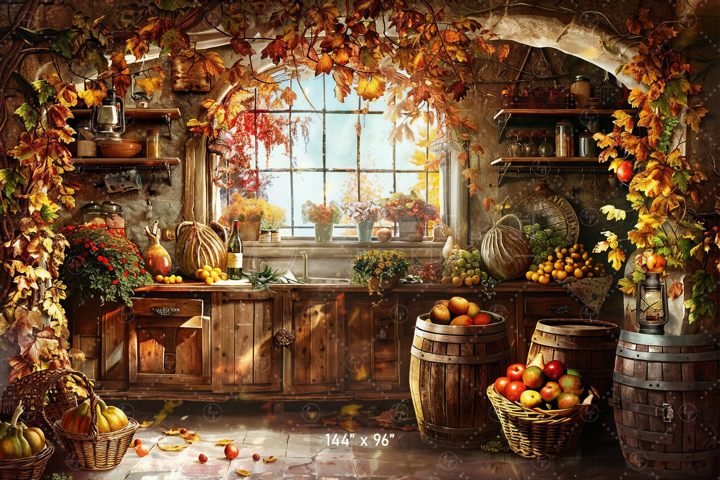 Rustic Autumn Harvest Kitchen Backdrop