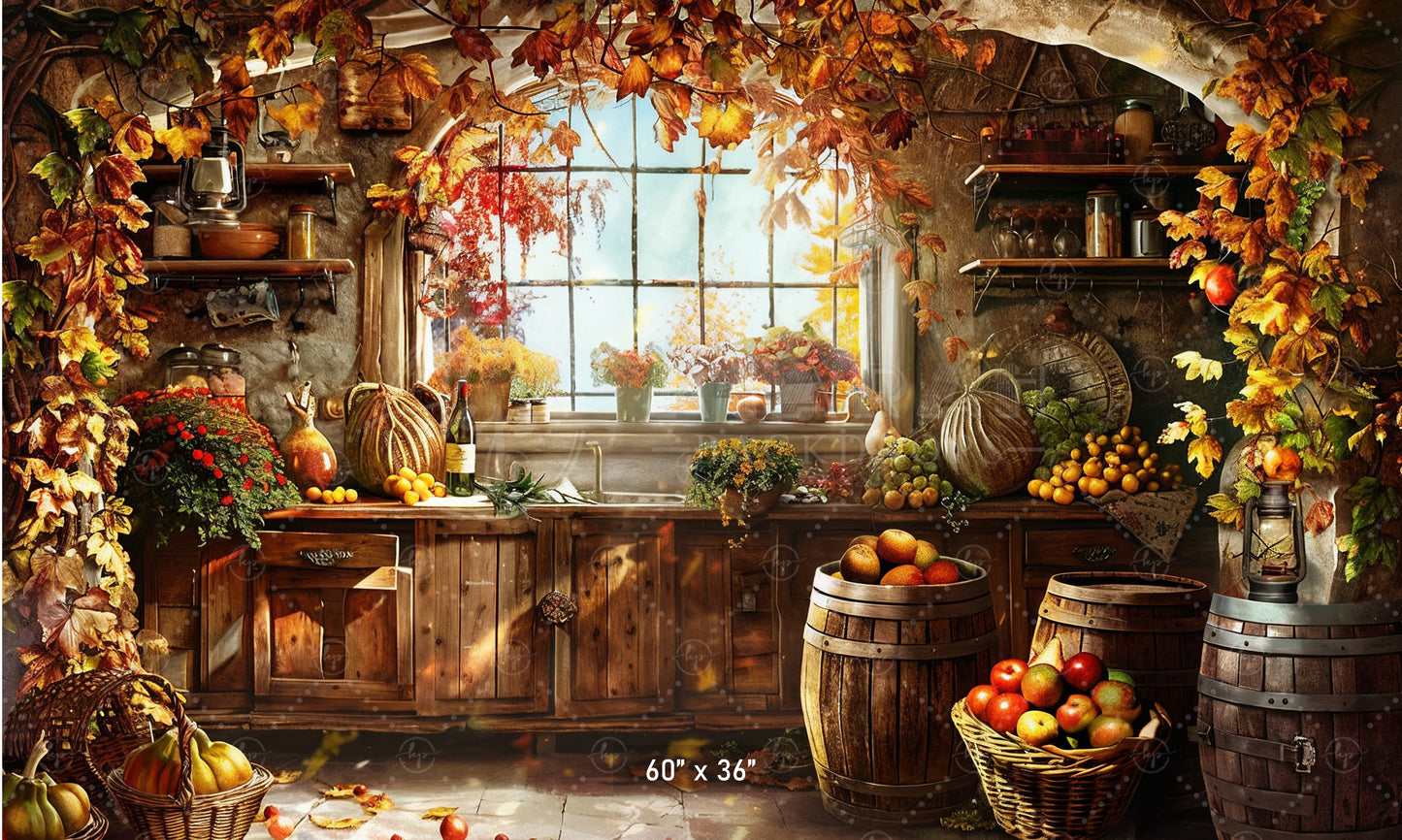 Rustic Autumn Harvest Kitchen Backdrop