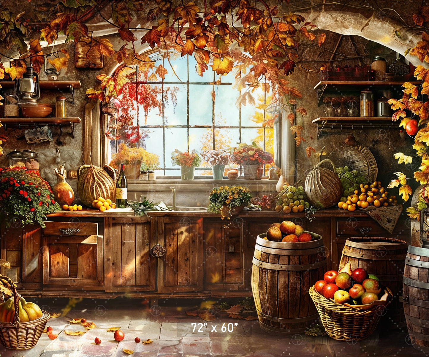 Rustic Autumn Harvest Kitchen Backdrop