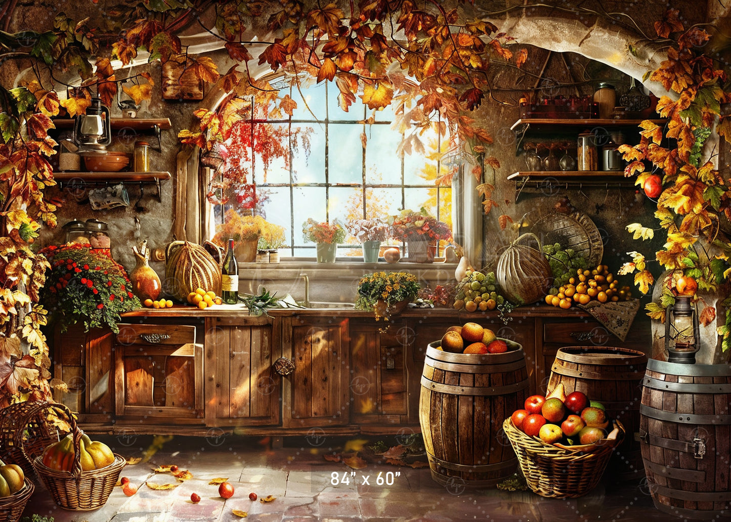 Rustic Autumn Harvest Kitchen Backdrop