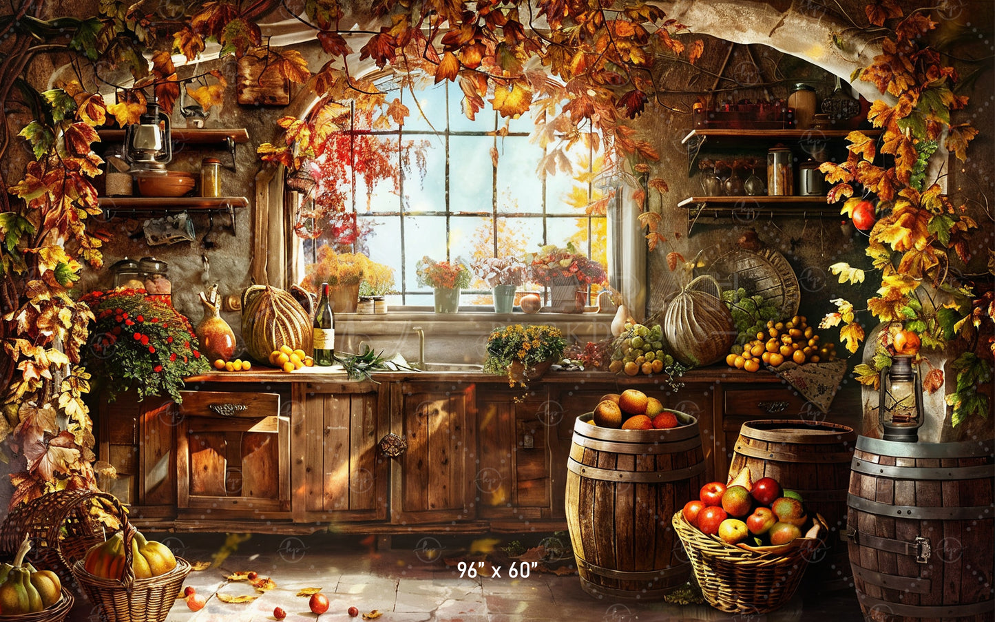 Rustic Autumn Harvest Kitchen Backdrop