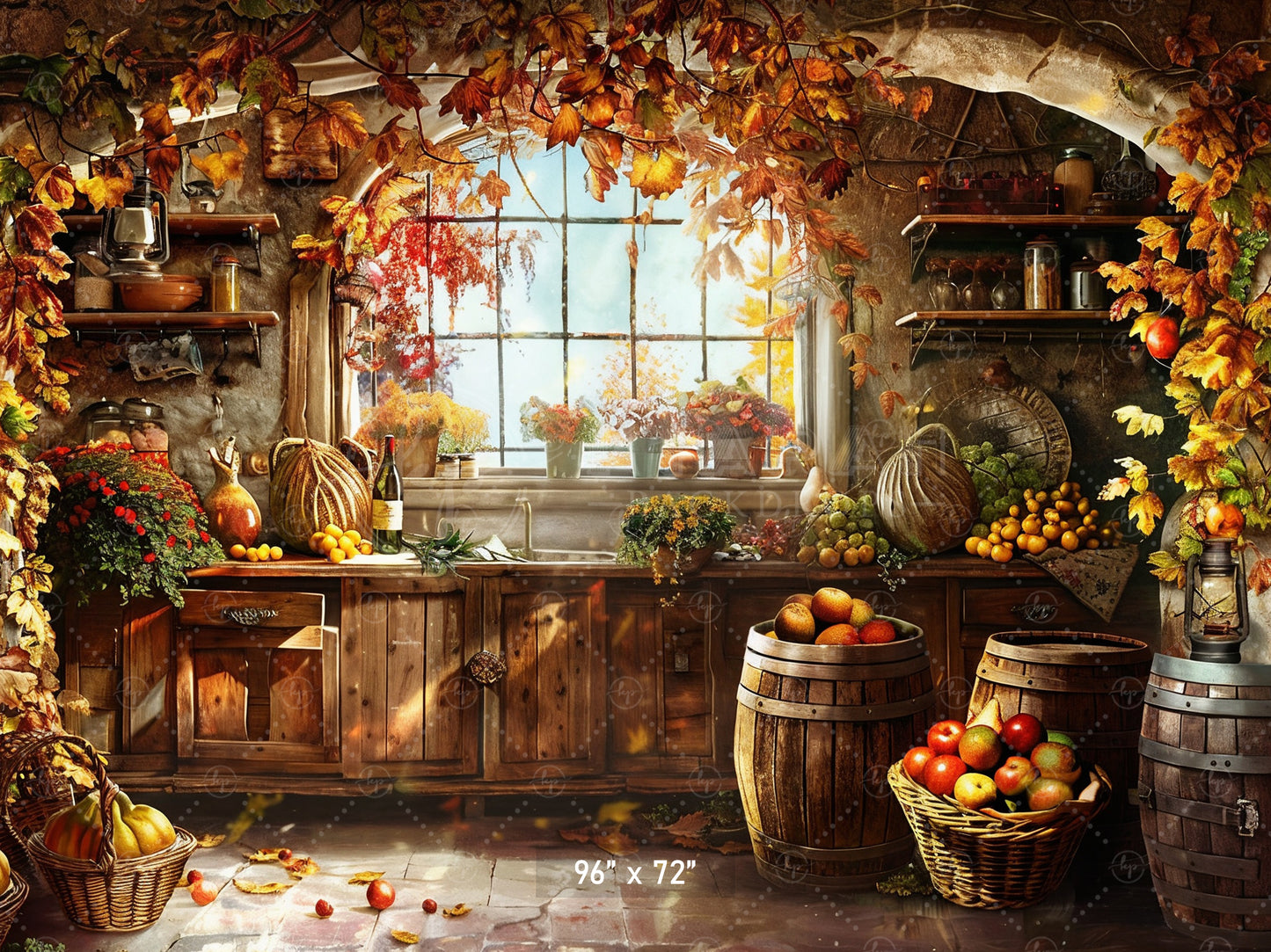 Rustic Autumn Harvest Kitchen Backdrop