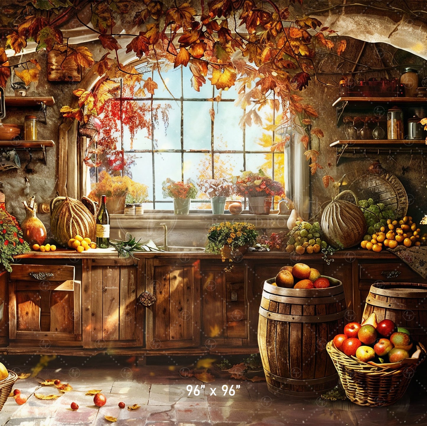 Rustic Autumn Harvest Kitchen Backdrop