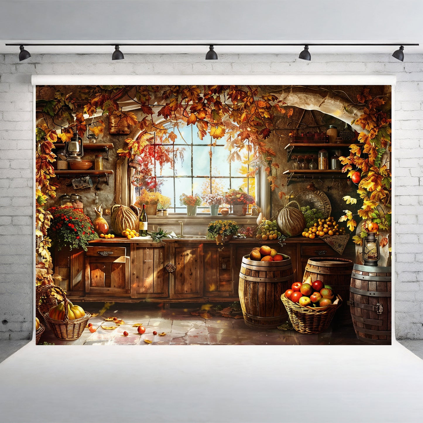 Rustic Autumn Harvest Kitchen Backdrop