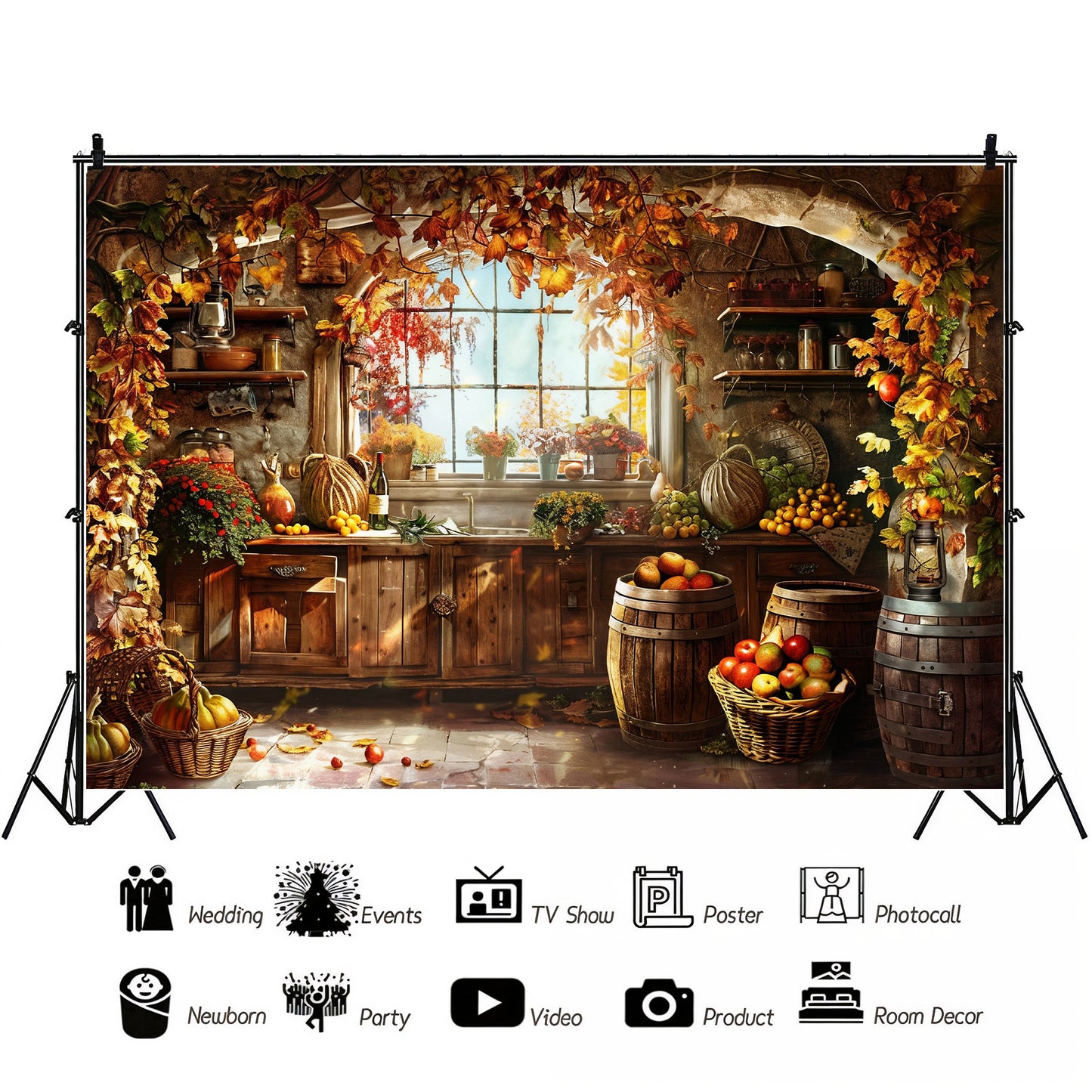 Rustic Autumn Harvest Kitchen Backdrop