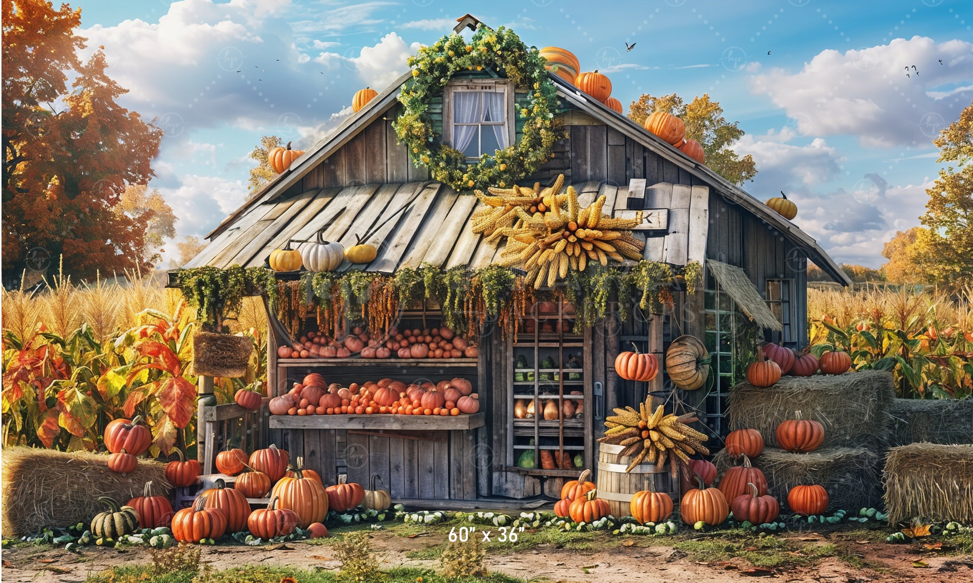 Farm Pattern Backdrop Rustic Autumn Farm Stand Backdrop – Kiarah Backdrops