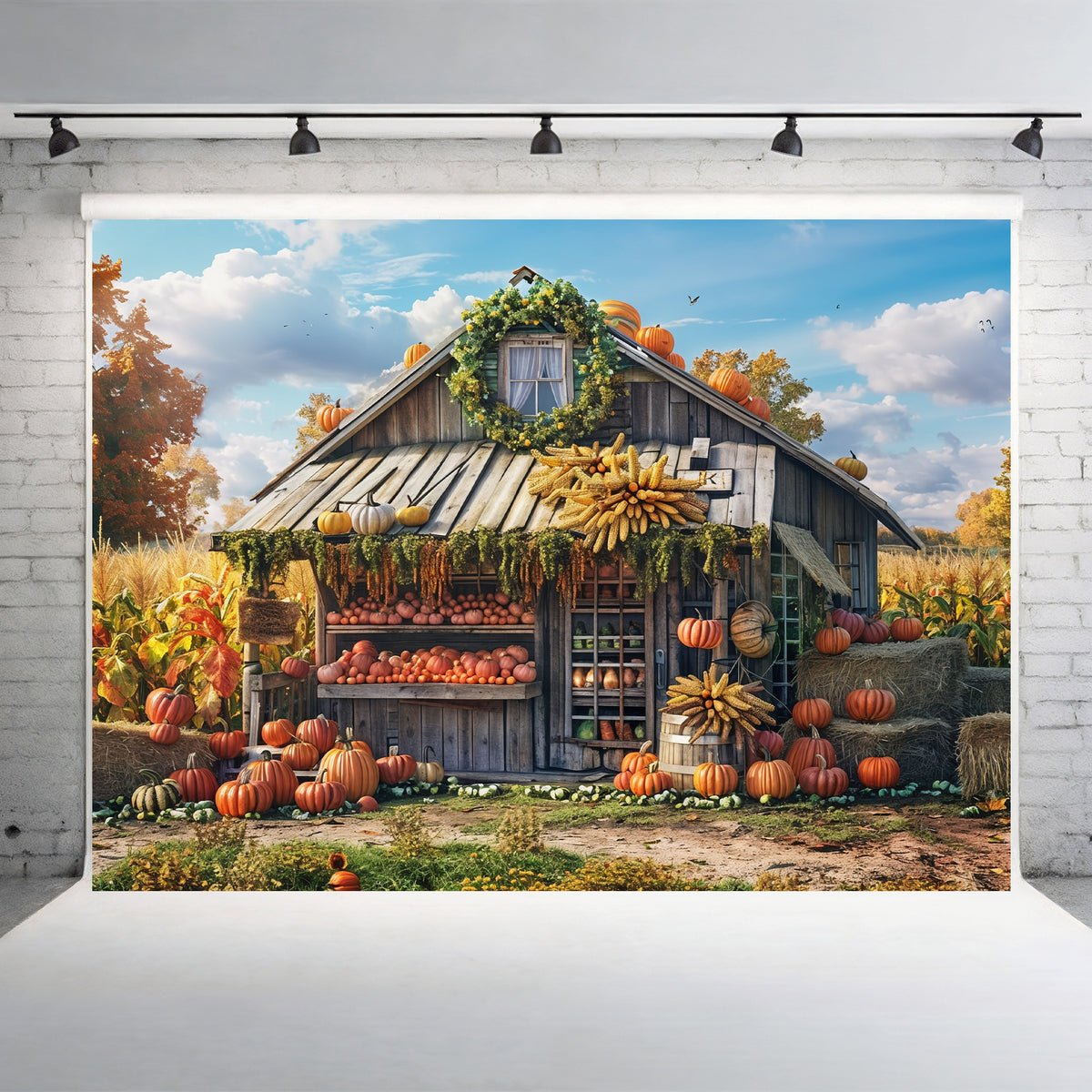 Farm Pattern Backdrop Rustic Autumn Farm Stand Backdrop – Kiarah Backdrops