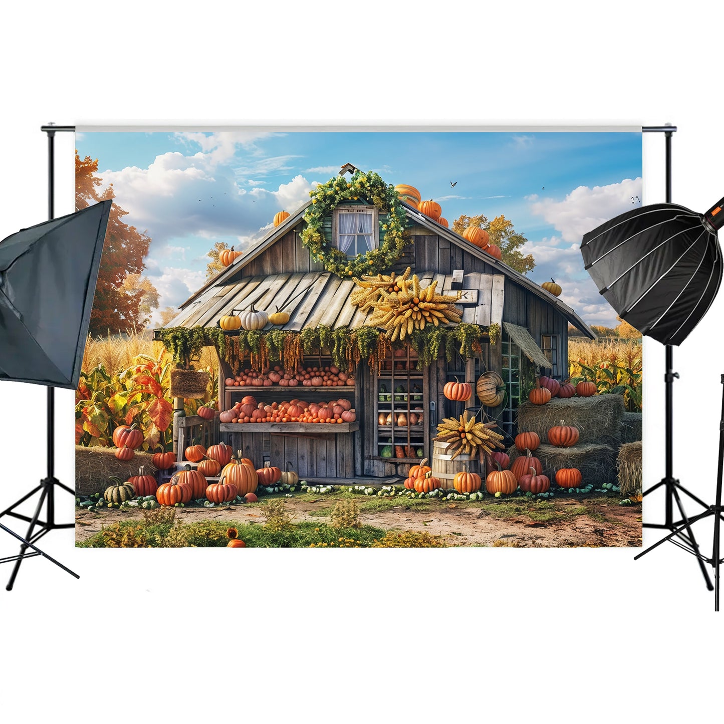 Rustic Autumn Farm Stand Backdrop