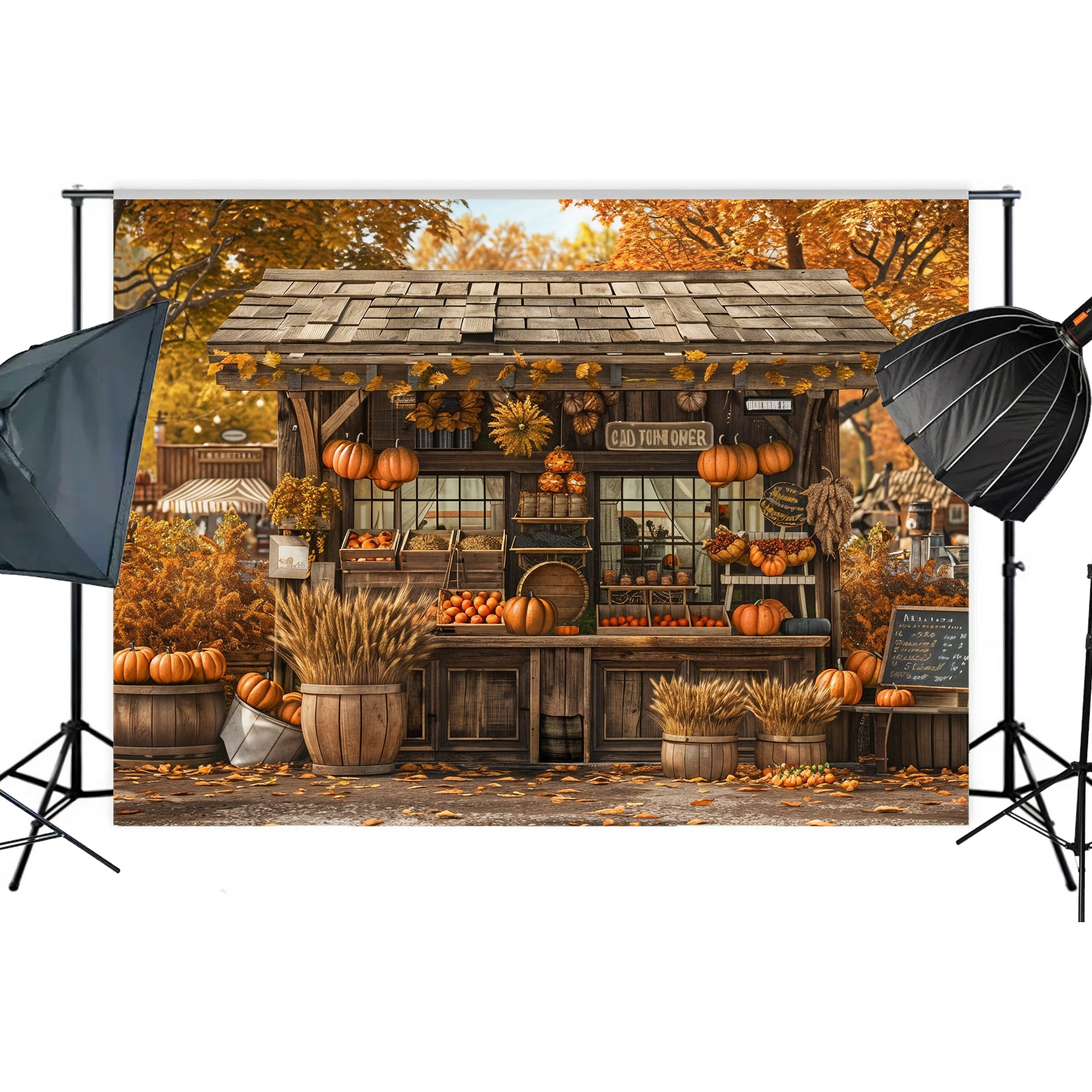 Cozy Autumn Market Stand Backdrop