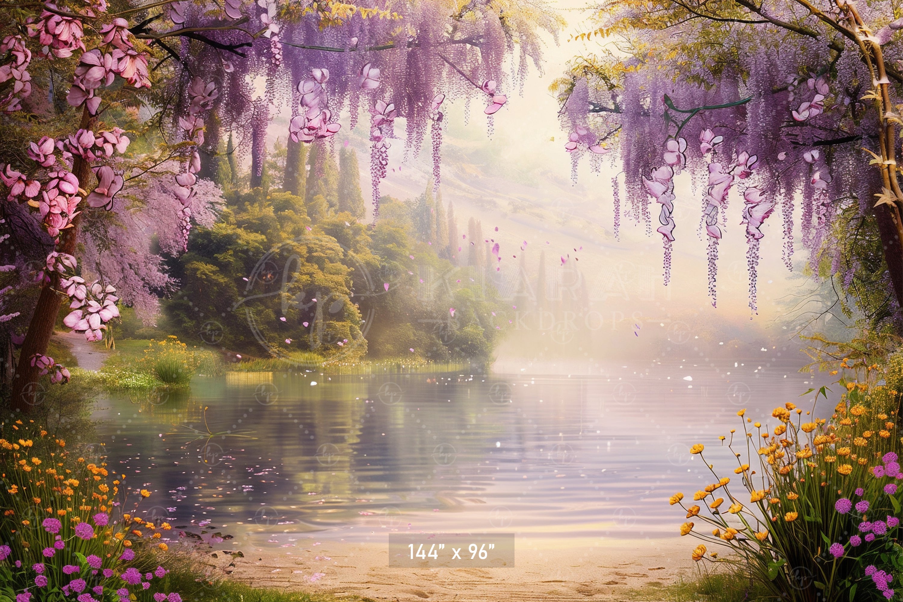 Enchanted Blossom Lake Backdrop
