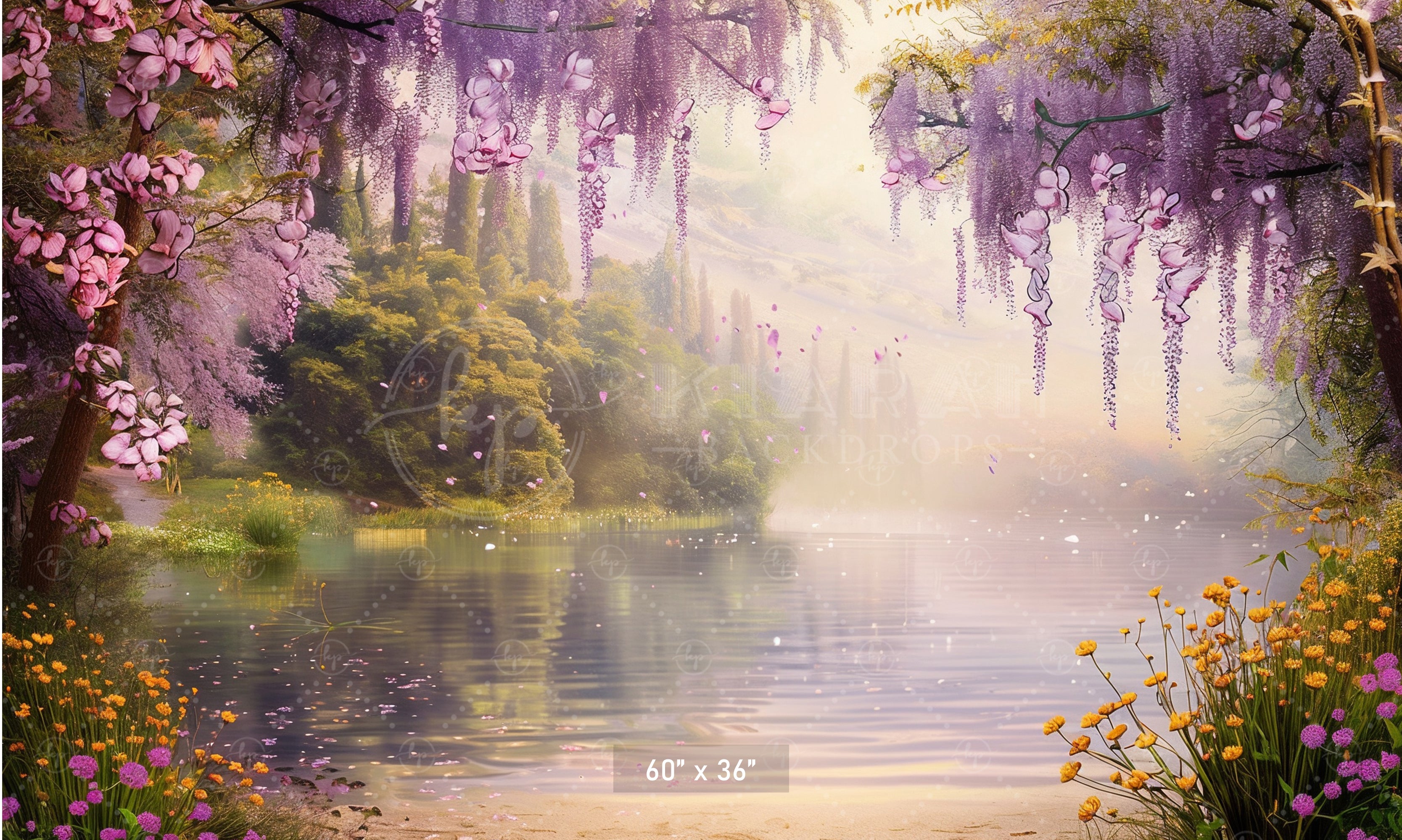 Enchanted Blossom Lake Backdrop