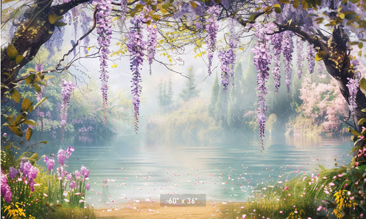 Serene Wisteria Lake Backdrop