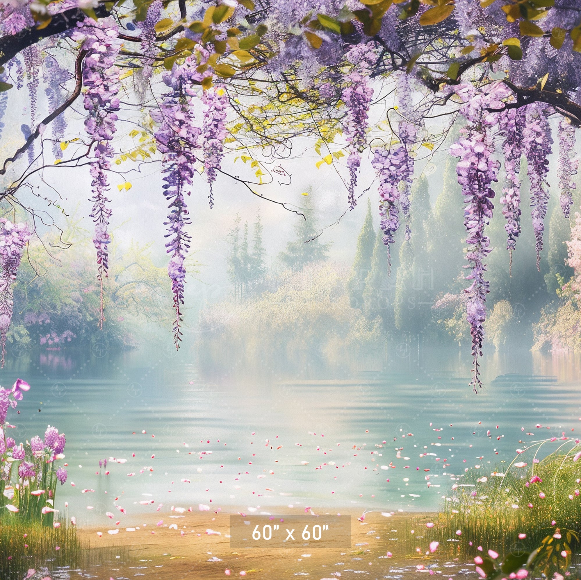 Serene Wisteria Lake Backdrop