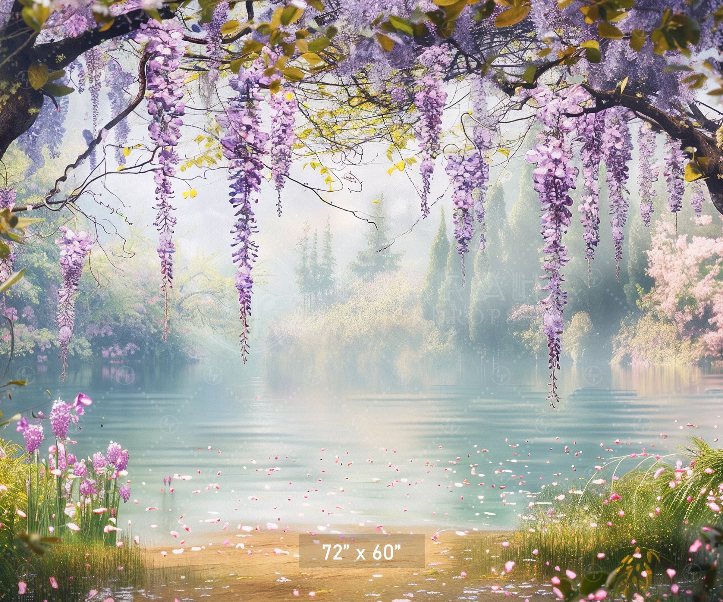 Serene Wisteria Lake Backdrop