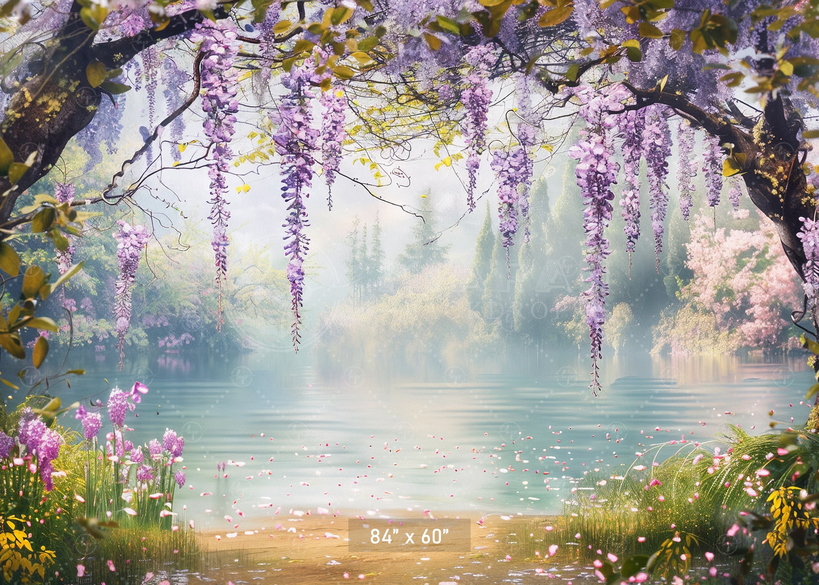 Serene Wisteria Lake Backdrop