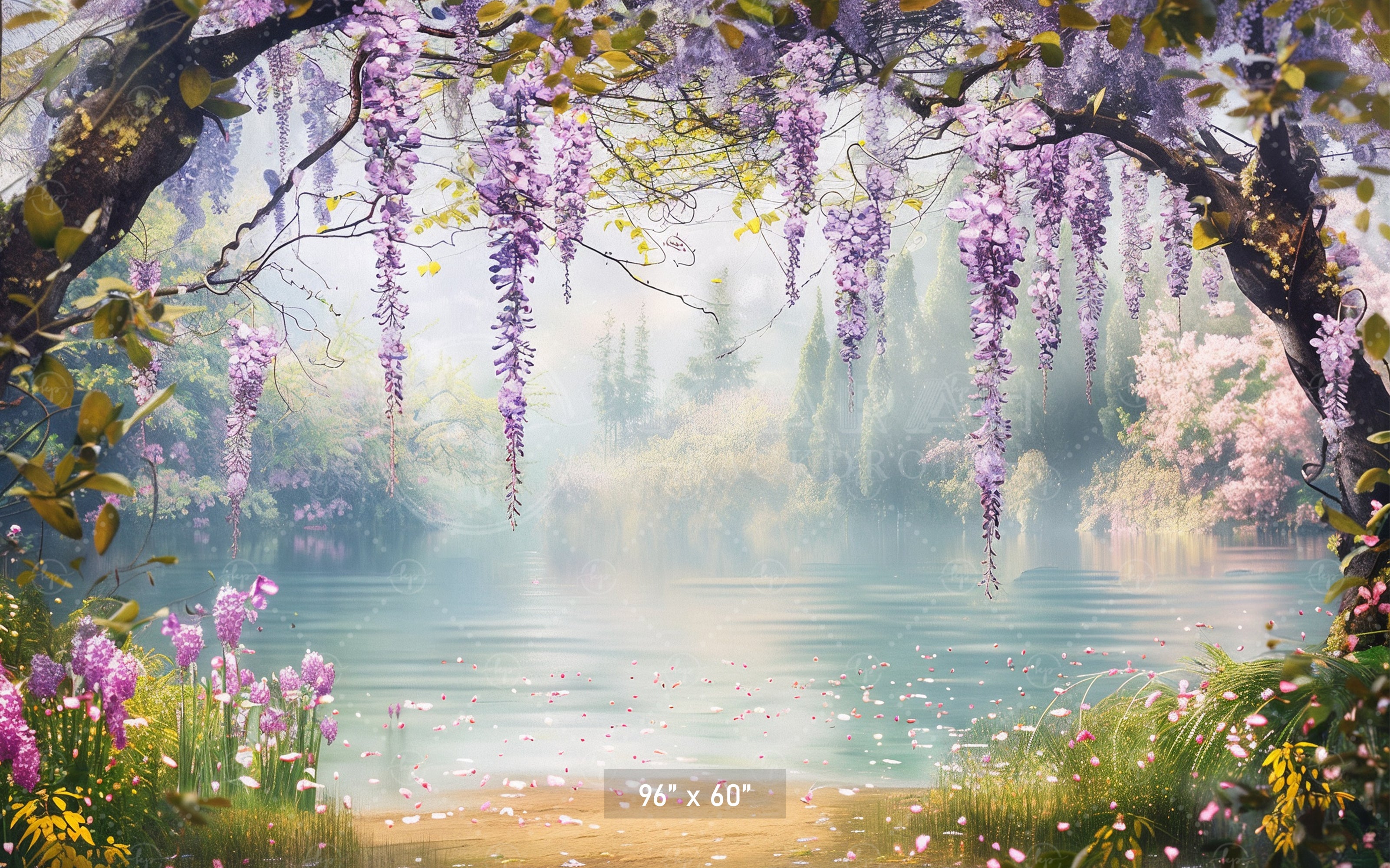 Serene Wisteria Lake Backdrop