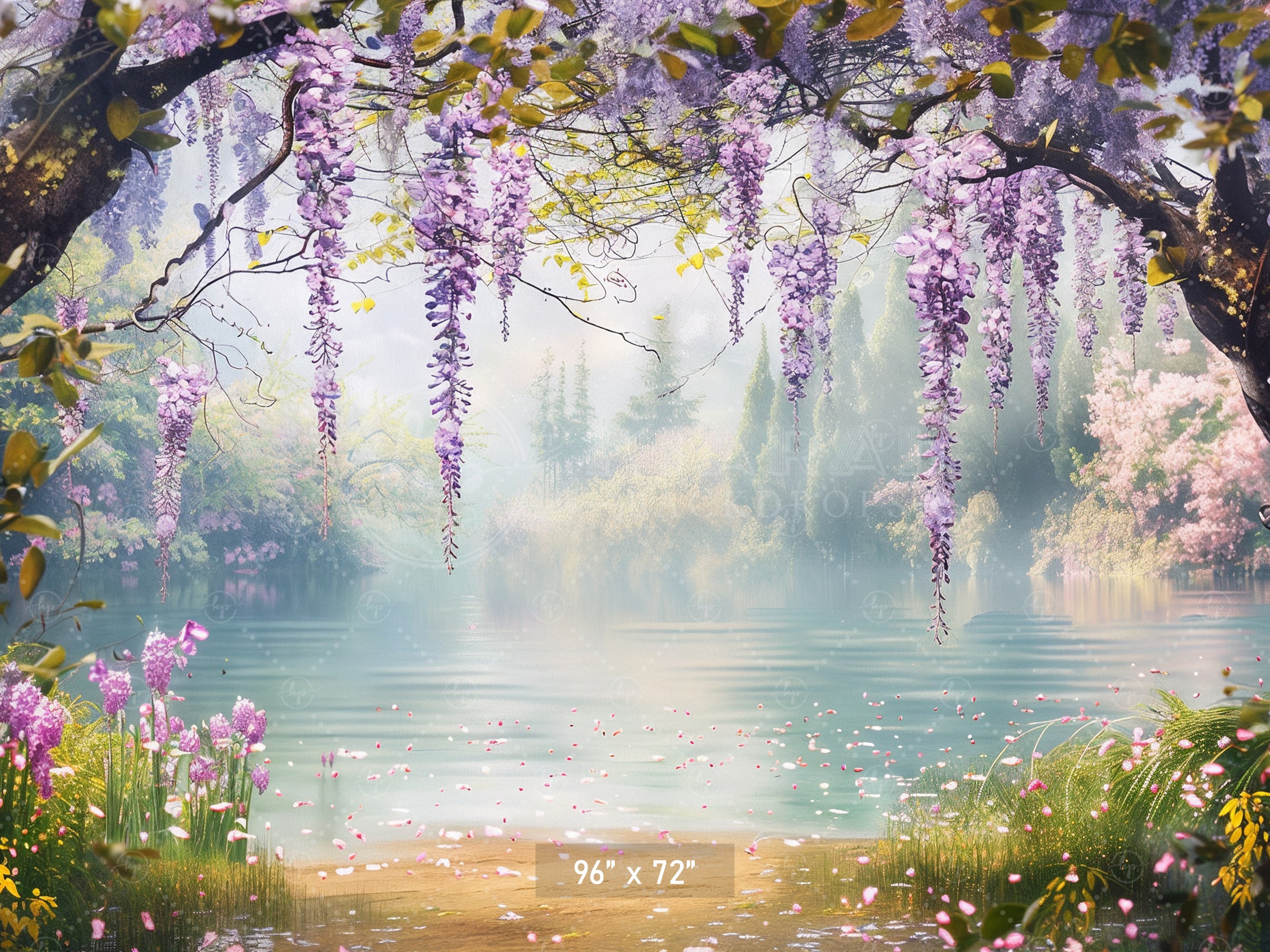 Serene Wisteria Lake Backdrop