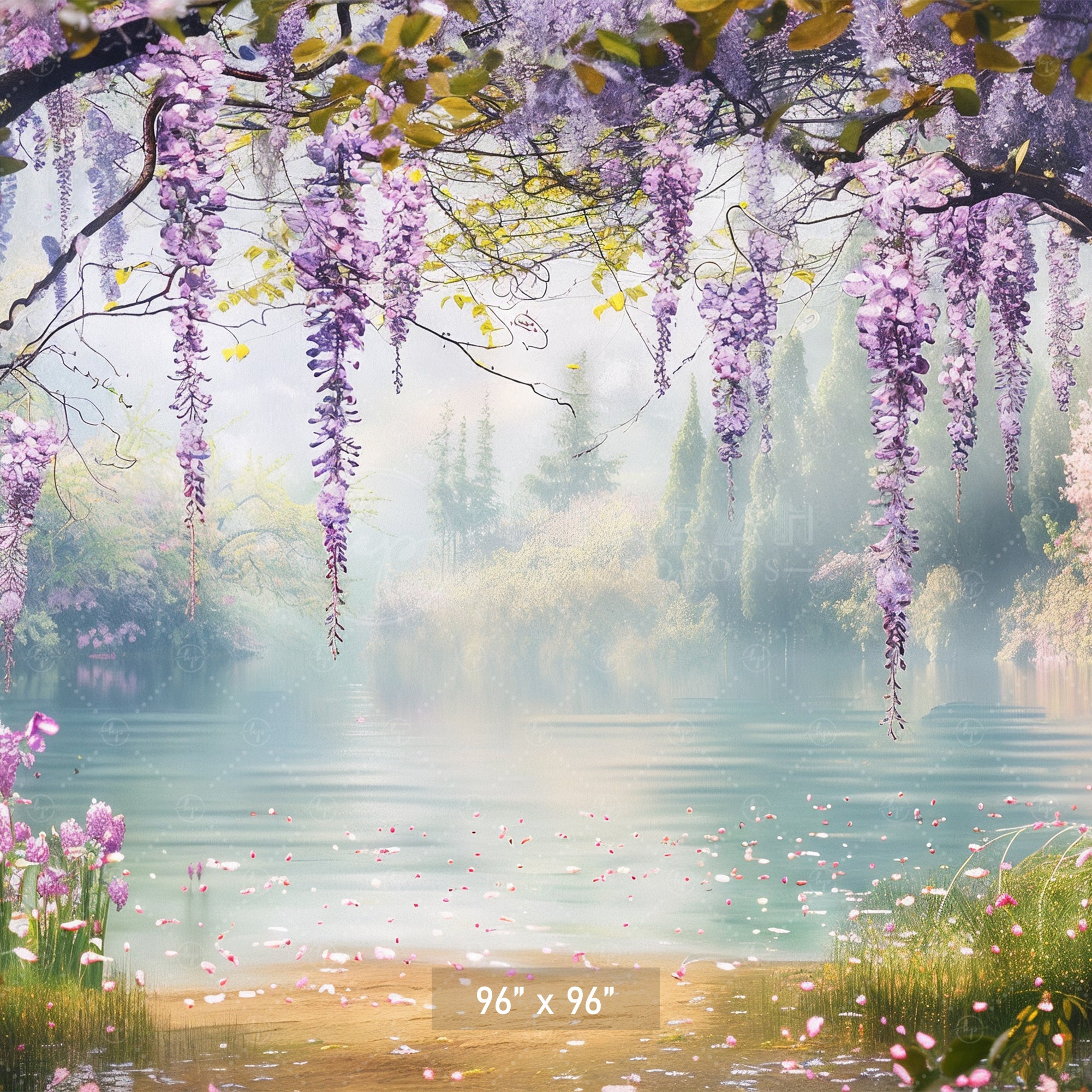 Serene Wisteria Lake Backdrop
