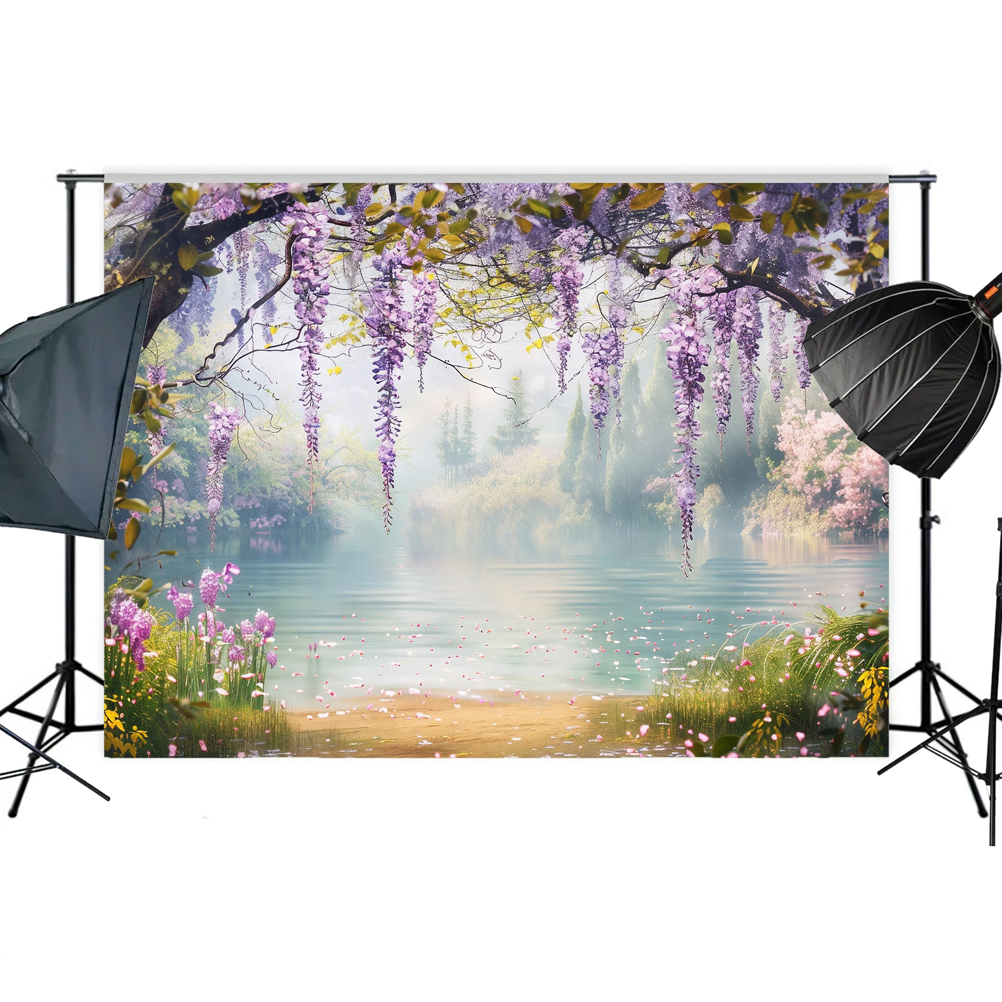Serene Wisteria Lake Backdrop