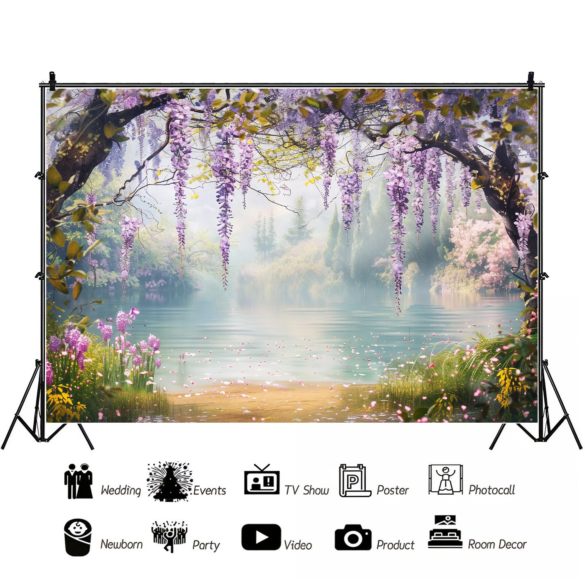 Serene Wisteria Lake Backdrop