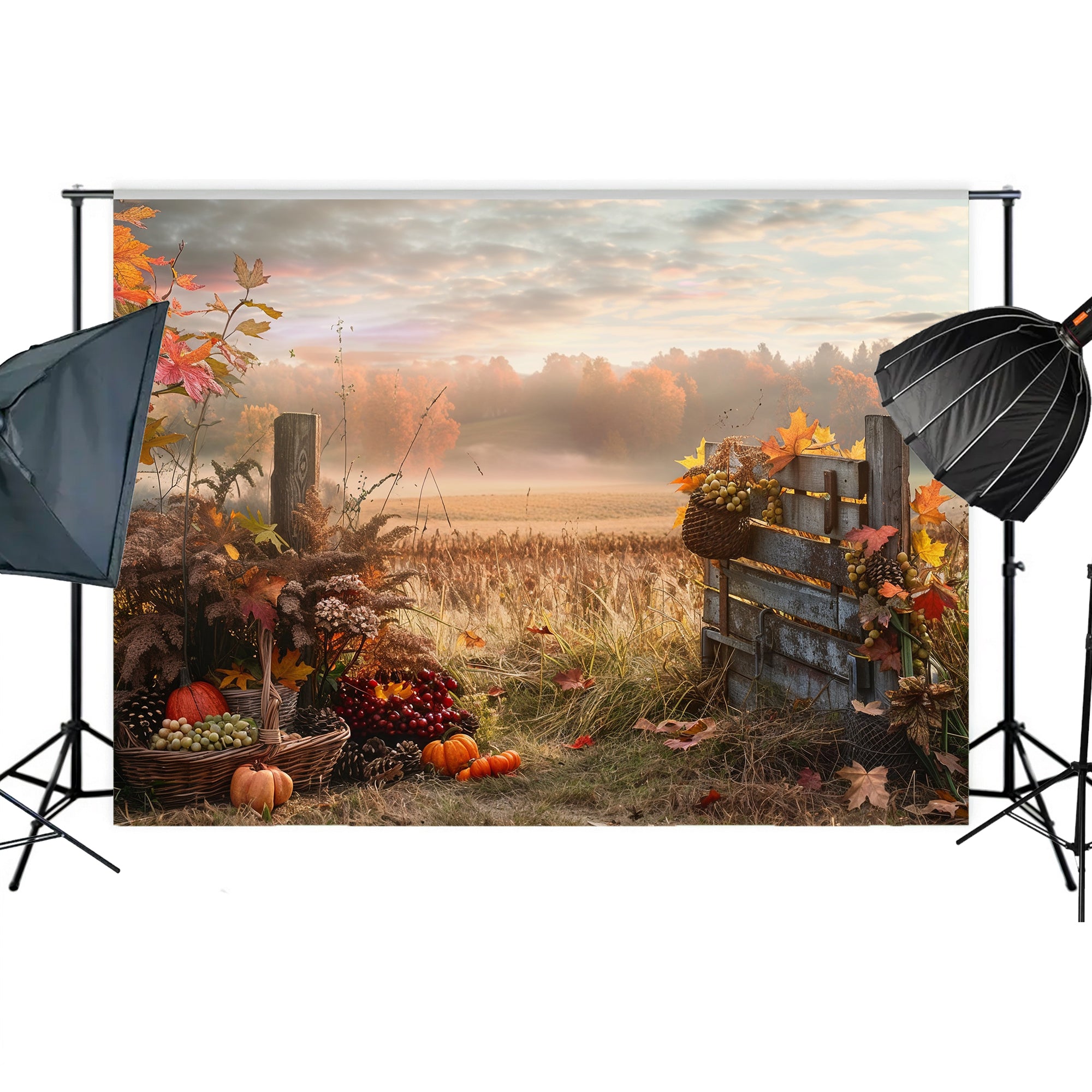 Golden Autumn Harvest Field Backdrop