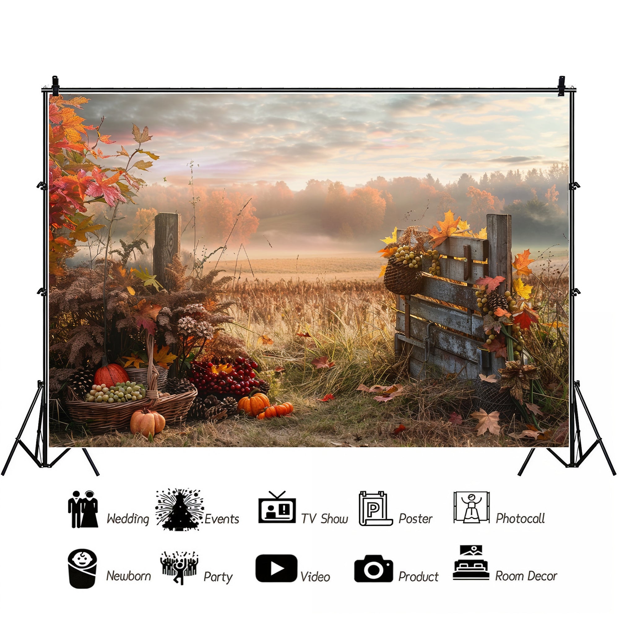 Golden Autumn Harvest Field Backdrop