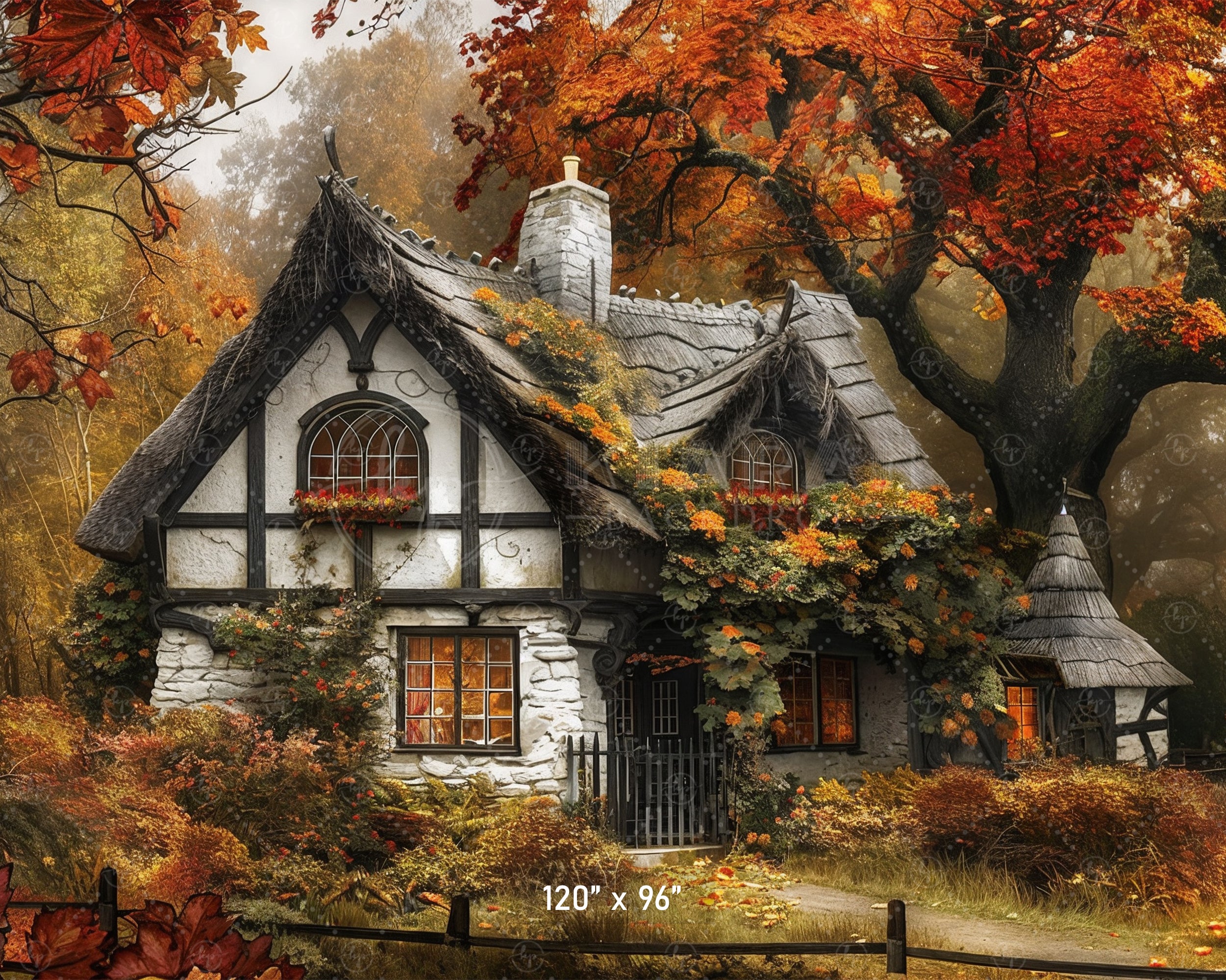 Enchanted Autumn Cottage Backdrop