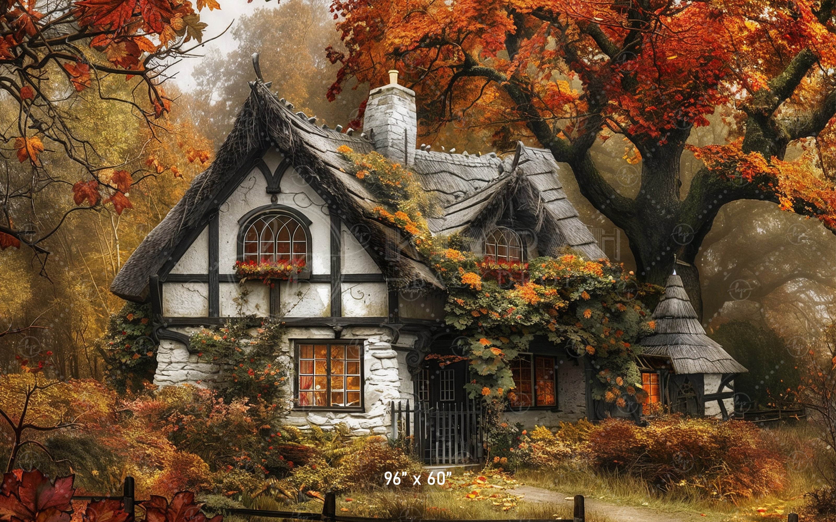 Enchanted Autumn Cottage Backdrop