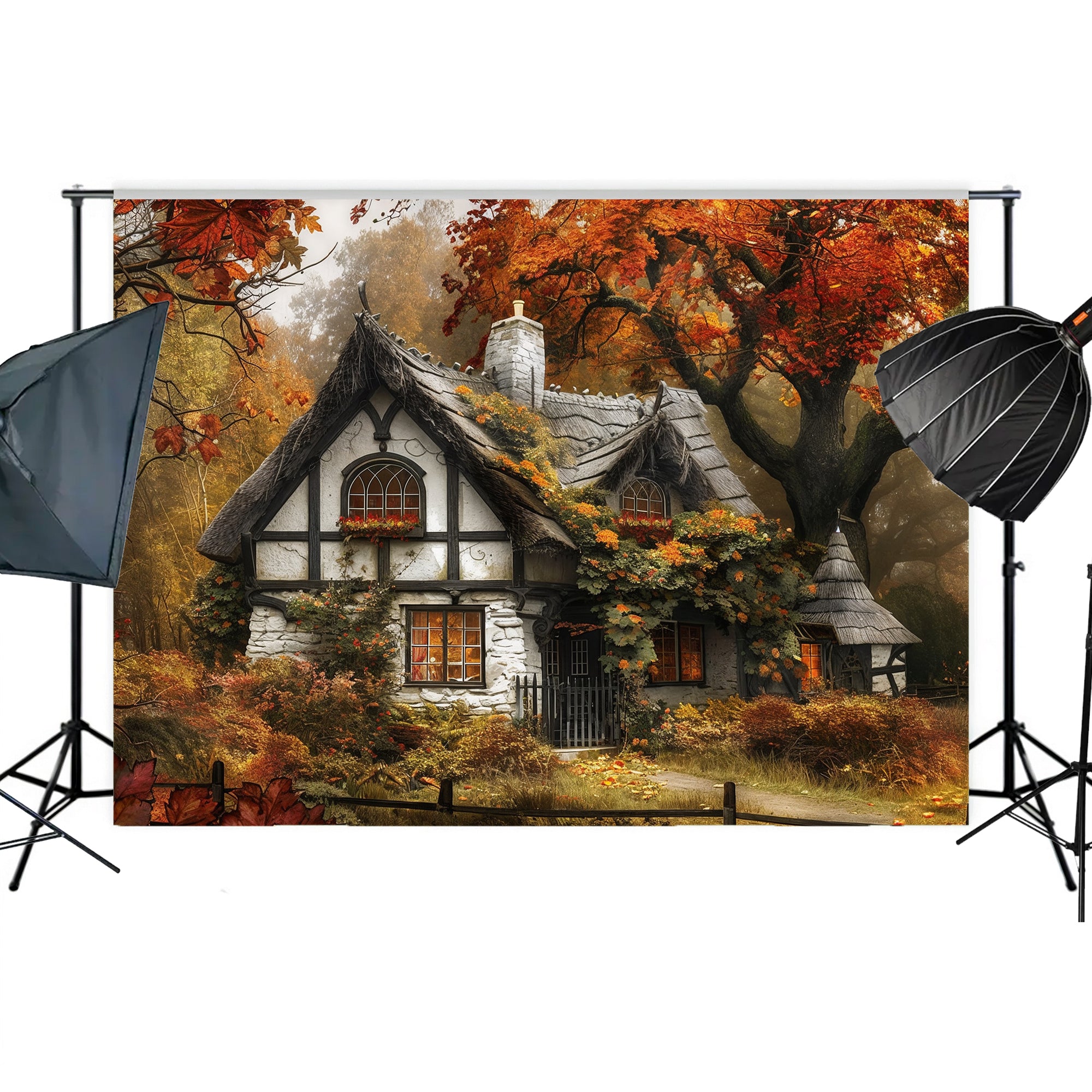 Enchanted Autumn Cottage Backdrop