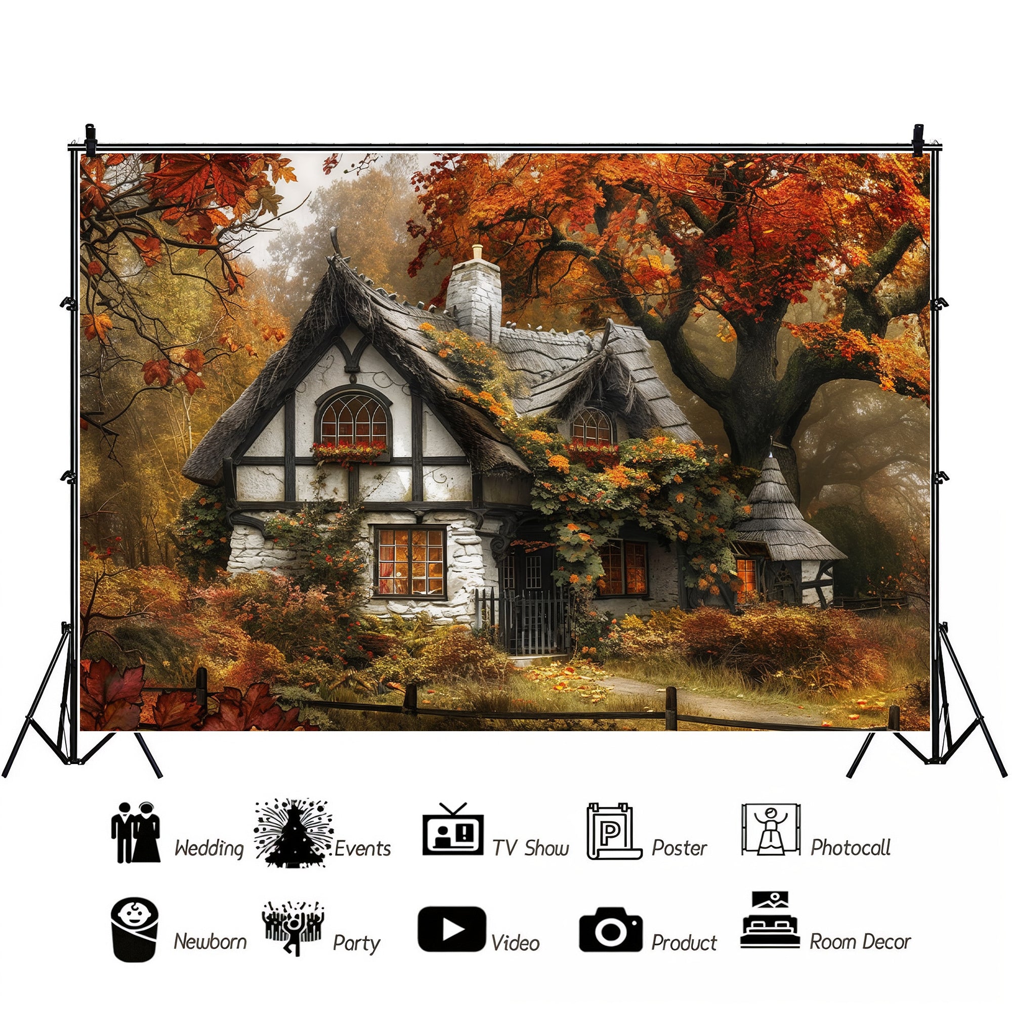 Enchanted Autumn Cottage Backdrop